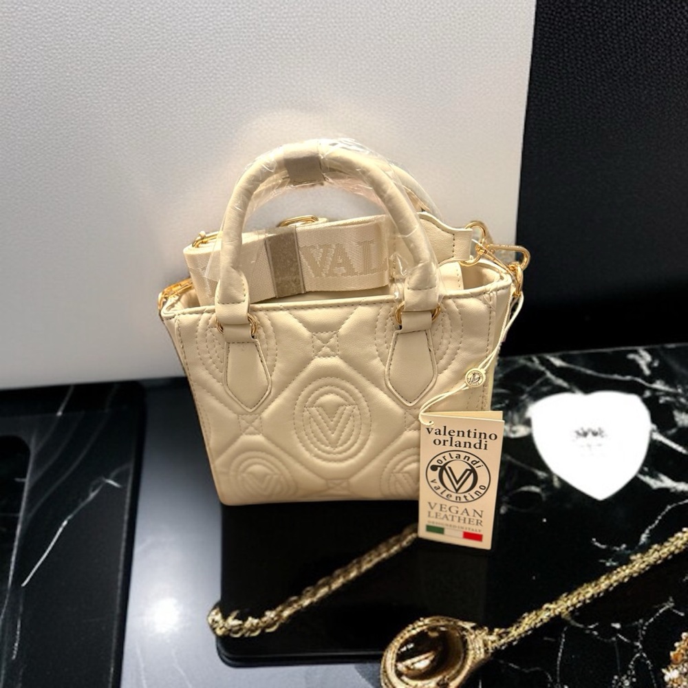 Valentino Orlandi Cream White Mini Bag with Gold Accents